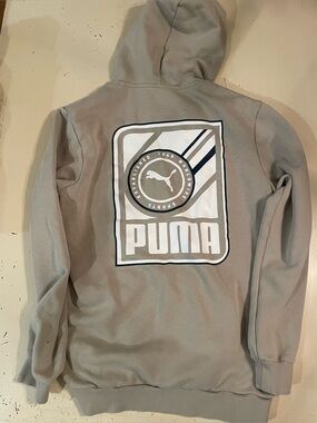Puma Men’s Small Taupe Gray Graphic Hoodie